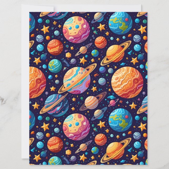 Colorful Cartoon Planets & Galaxy Scrapbook Paper (Voorkant)