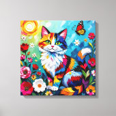 Colorful Cat and Butterfly Canvas Afdruk (Voorkant)