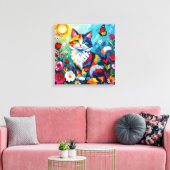 Colorful Cat and Butterfly Canvas Afdruk (Insitu (Woonkamer))
