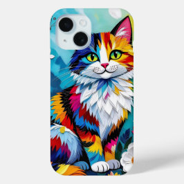 Colorful Cat and Butterfly   iPhone 15 Case