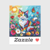 Colorful Cat and Butterfly Sticker (Vel)