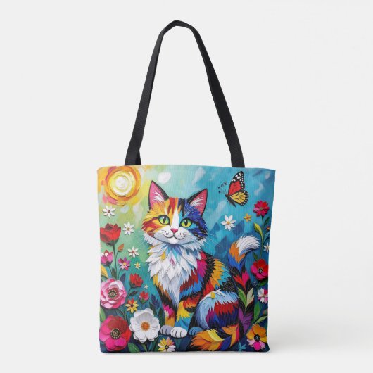 Colorful Cat and Butterfly Tote Bag (Achterkant)
