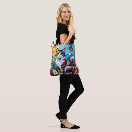 Colorful Cat and Butterfly Tote Bag (Op model)