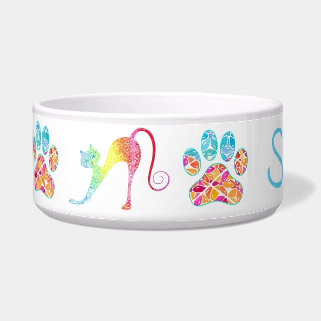 Colorful Cat Ceramic Pet Bowl. Voerbakje (Links)