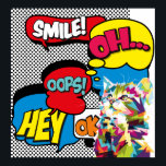 Colorful Cat Comic Hope Iconic Pop Art Poster<br><div class="desc">Dynamisch ontwerp in het retro-stijlstripboek. Met een heldere blauwe achtergrond en een levendige multicolored pop art's pictogram is dit energieke ontwerp er zeker van dat het overal waar u gaat,  een psychdelische toevoeging maakt,  thuis of op uw werkplek.</div>