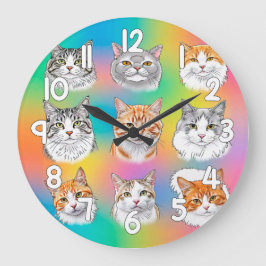 Colorful Cat Faces Wall Clock Fun Pet Decor Grote Klok