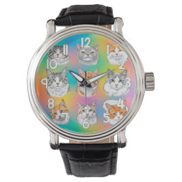 Colorful Cat Faces Wrist Watch Fun Pet Style Horloge