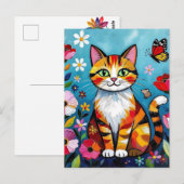 Colorful Cat, Flowers and Butterfly  Briefkaart (Voorkant / Achterkant)
