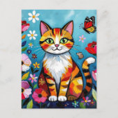 Colorful Cat, Flowers and Butterfly  Briefkaart (Voorkant)