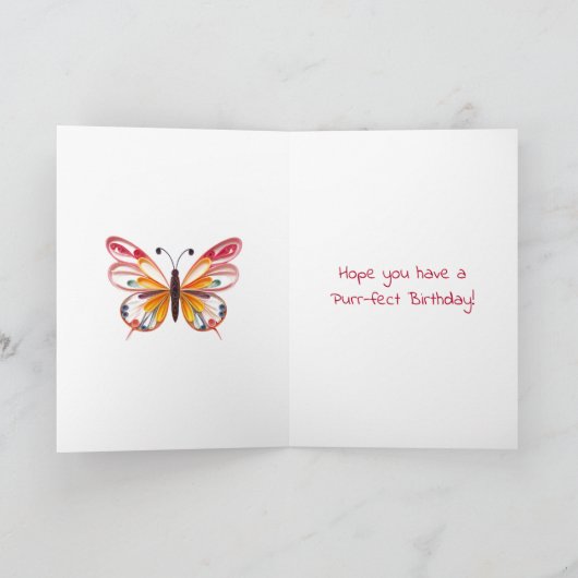 Colorful Cat, Flowers & Butterfly Birthday Kaart (Binnen)