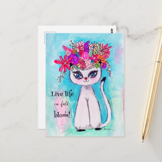 Colorful Cat Fun Spring Flower Cute Inspirerend Briefkaart (Voorkant / Achterkant in situ)