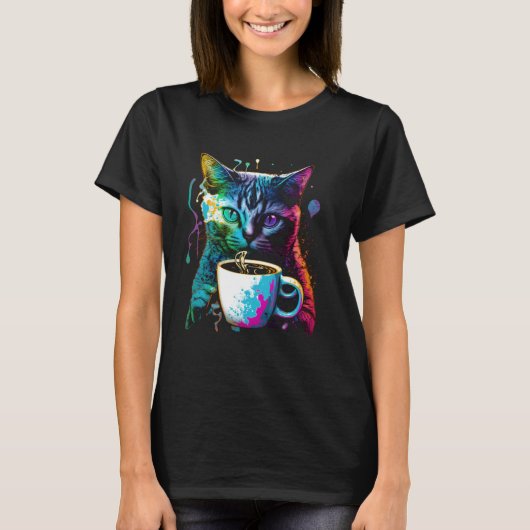 Colorful Cat Gaming Coffee Graphic Tees Men Women  (Voorkant)