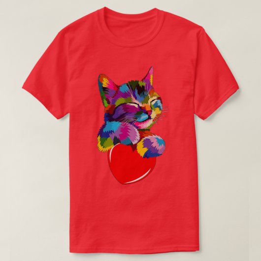 Colorful Cat Hugging Heart T-shirt (Design voorkant)