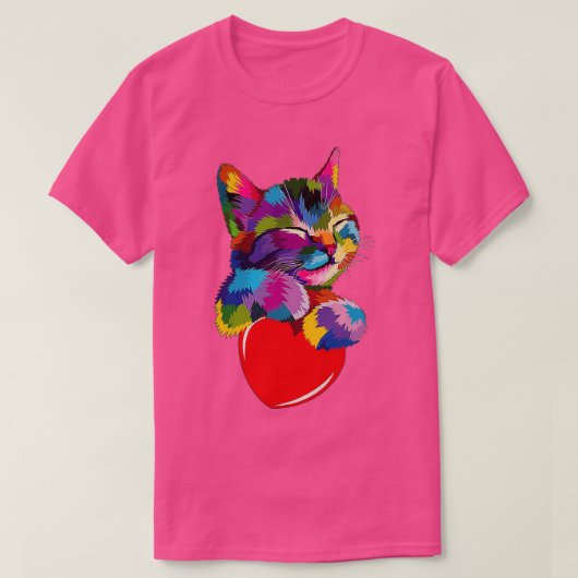 Colorful Cat Hugging Heart  T-shirt (Design voorkant)