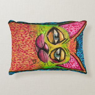Colorful Cat in Oil Pastel Bright Colors Happy Cat Accent Kussen
