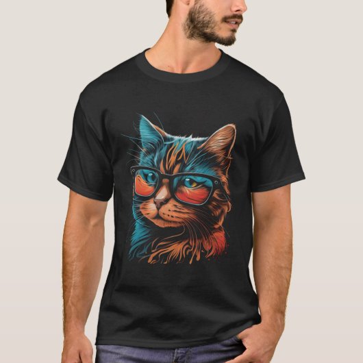 Colorful Cat In Suglasses Graphic Tees Men Women B (Voorkant)
