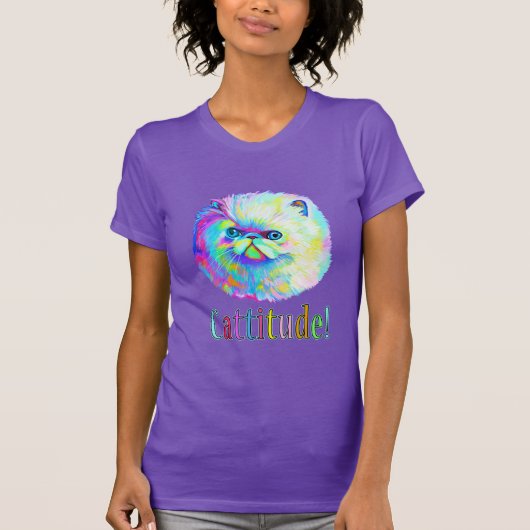 Colorful Cat met dankbaarheid T-shirt (Voorkant)