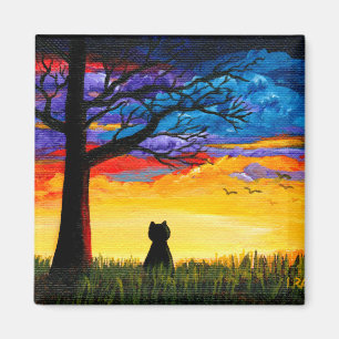 Colorful Cat Oak Tree Landscape Creationarts Magneet