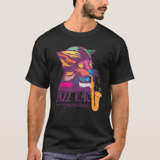 colorful Cat Playing Saxophone Cat Jazz Sax Instru T-shirt