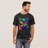 Colorful cat wearing glasses graphic t-shirt (Voorkant volledig)