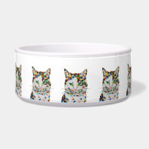 Colorful Cat White Art Bowl