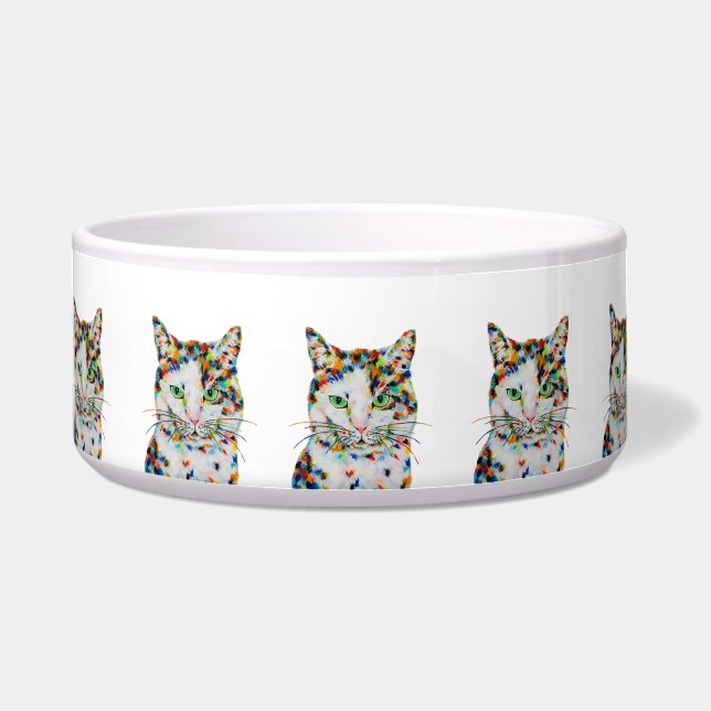 Colorful Cat White Art Bowl Voerbakje (Voorkant)