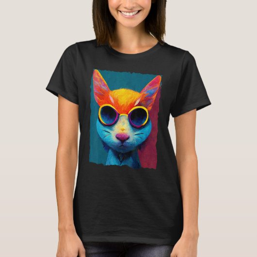 Colorful Cat With Glasses T-shirt (Voorkant)