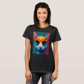 Colorful Cat With Glasses T-shirt (Voorkant volledig)