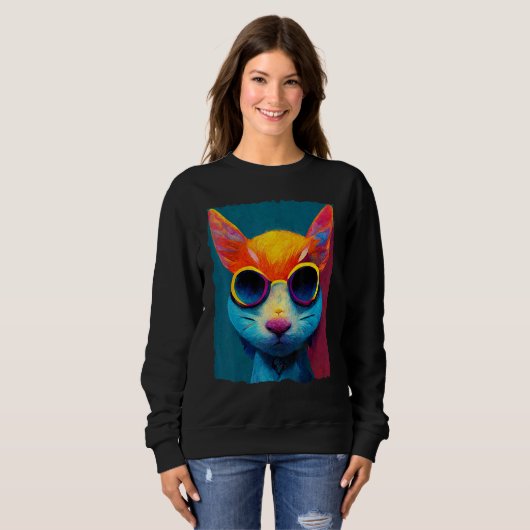 Colorful Cat With Glasses Trui (Voorkant volledig)