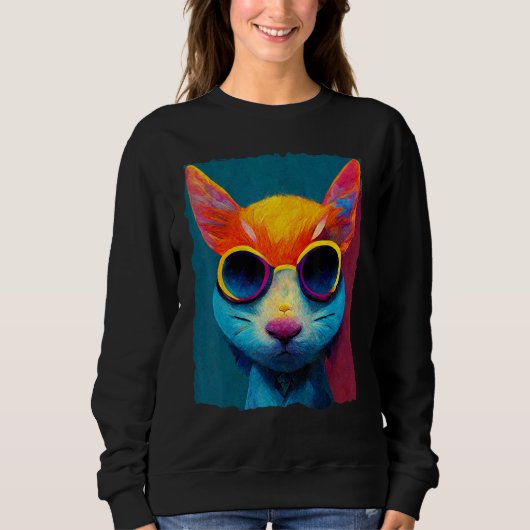 Colorful Cat With Glasses Trui (Voorkant)