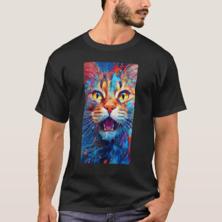 Colorful Cat with Yellow Eye Cat Graphic Cat Cat T-shirt