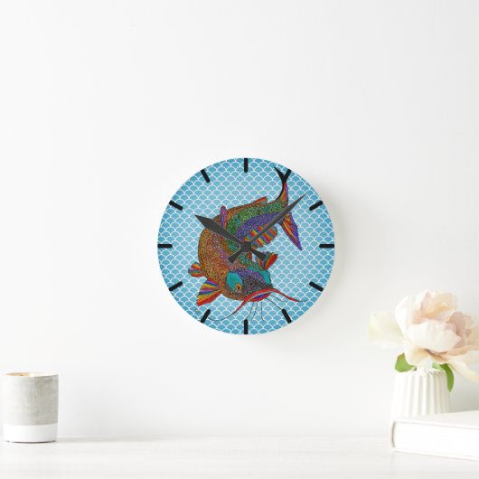 Colorful Catfish Clock Ronde Klok (Huis)