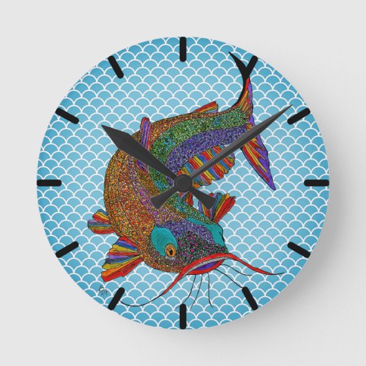 Colorful Catfish Clock Ronde Klok (Voorkant)