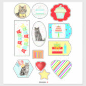 Colorful Cats and Cakes Birthday Stickers (Vel)