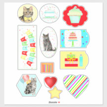 Colorful Cats and Cakes Birthday Stickers