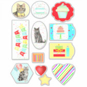 Colorful Cats and Cakes Birthday Stickers (Voorkant)