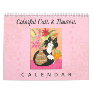 Colorful Cats Flowers Cute Girly Boho 2022 Art Kalender