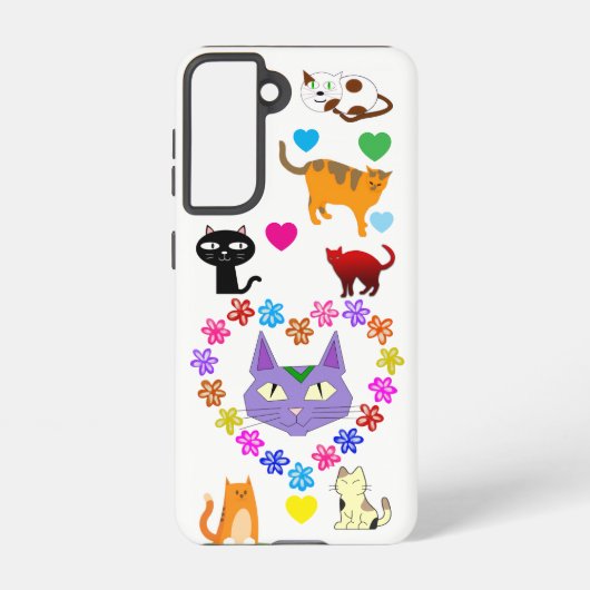 Colorful Cats & Hearts Samsung Galaxy Case Samsung Galaxy Hoesje (Achterkant)