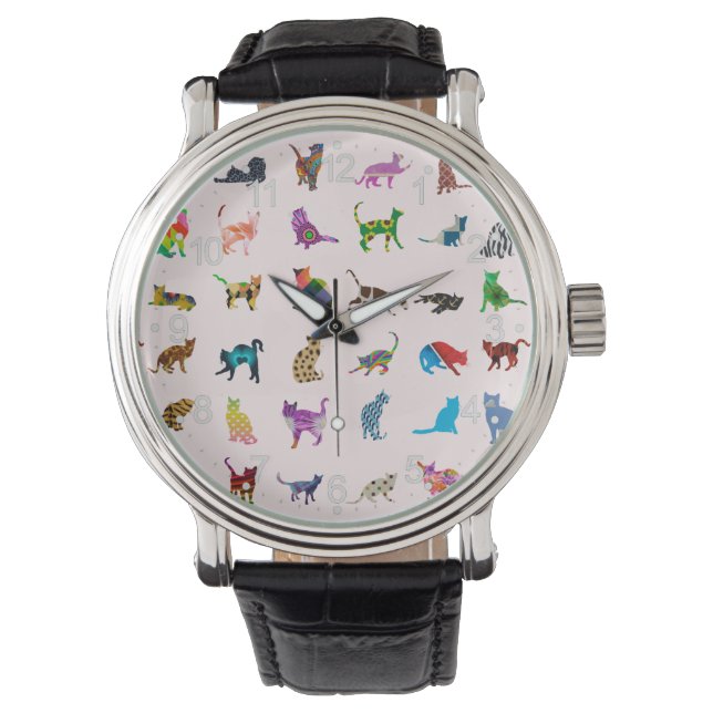 Colorful Cats Patroon Horloge (Voorkant)