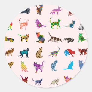Colorful Cats Patroon Ronde Sticker