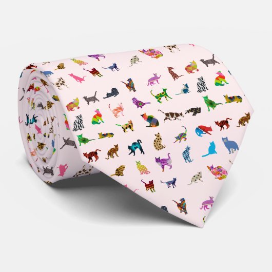 Colorful Cats Patroon Stropdas (Opgerold)