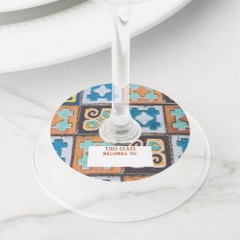 Colorful Ceramic Tiles Pattern-ontwerp Wijnglaslabel