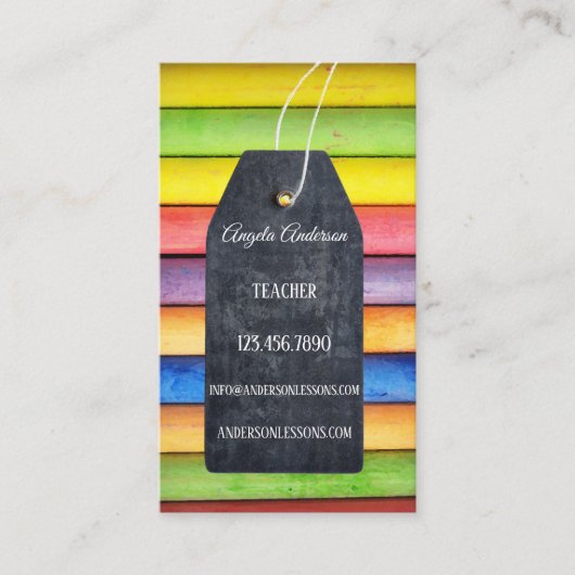 Colorful Chalk Blackboard Teacher Visitekaartje (Voorkant)