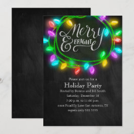 Colorful Chalk Merry and Bright Lights Holiday Kaart