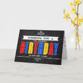 Colorful Chalkboard Birthday Typografie Kaart (Gele Bloem)