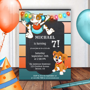 Colorful Chalkboard Cute Dogs Birthday Kaart