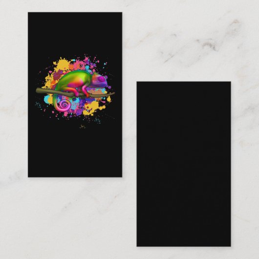 Colorful Chameleon Splash Art Reptile Visitekaartje (Voorkant / Achterkant)