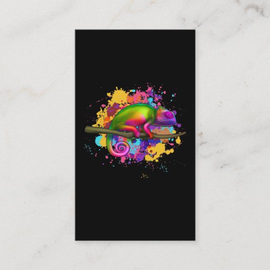 Colorful Chameleon Splash Art Reptile Visitekaartje (Voorkant)