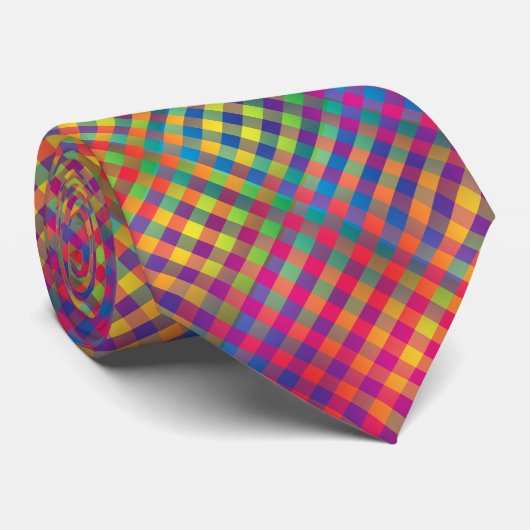 Colorful Checker Abstract Pattern Stropdas (Opgerold)