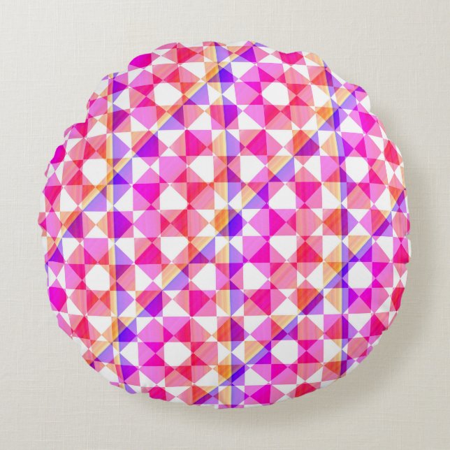 Colorful Checker Diamond Plaid Pattern Rond Kussen (Voorkant)
